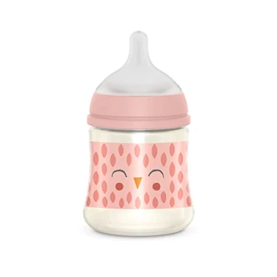 Abbildung von Suavinex, Babyflasche 150 ml mit physiologischem Sauger SX Pro aus Silikon, Anti Colic Ventil, Langsamer Nahrungsfluss (S), für Neugeborene, Babys +0 Monate, Bonhomia, Rosa