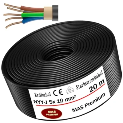 Abbildung von MAS Premium Erdkabel Deutscher Marken Elektrokabel Ring zur Verlegung im Erd und Außenbereich Standard Starkstromkabel (NYY J 5x10 mm², 20m)
