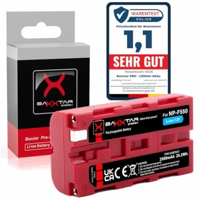 Abbildung von Baxxtar PRO NP F550 F570 Akku 3500mAh LG Cells Inside CCD RV100 RV200 CN 160 216 304 YN 300 VL 600 LED Video Ninja Phone