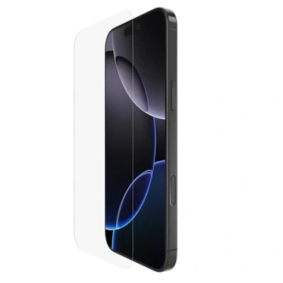 Abbildung von Belkin ScreenForce InvisiGlass iPhone 16 Pro Max Displayschutz, kratzfester Stoßschutz folie, Positionierungsschale für blasenfreie Applikation, hergestellt aus recyceltem Glas
