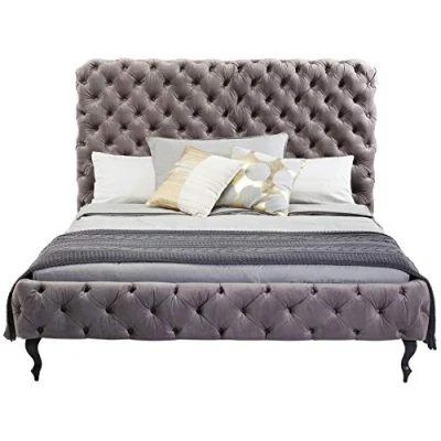 Abbildung von Kare Design Bett Desire Velvet, silbergrau, samt, gepolstert, Knopfheftung, Polsterbett, hohes Kopfteil, 180x200cm