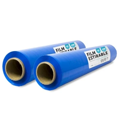 Abbildung von Blaue Folie zum Verpacken, Kunststoffabdeckung, blau, für Verpackung von Umzugskartons, Schutz Möbeln und Lieferungen, Maße 50 cm x 200 m, dehnbar, m office (Blau, 2 Stück)