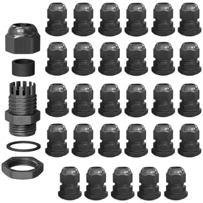 Abbildung von hb digital 30х Kabelverschraubung M16 für 4 8mm Kabeldurchmesser IP68 Staub &amp; wasserdicht mit Gummidichtung Gegenmutter Klemmlamellen Stopfbuchse Isolation Kabeleinführung Schwarz