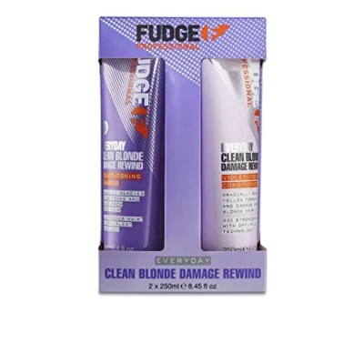 Abbildung von Fudge Professional Purple Shampoo und Conditioner, Everyday Clean Blonde Damage Rewind Gradual Toning Duo für blondes Haar, 250 ml