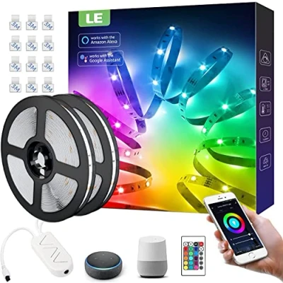 Abbildung von LE Smart LED Strip 10M, 2x5M, Kompatibel mit Alexa, App, Google Home, RGB 300 LEDs, Streifen Wifi, Wlan Band, Selbstklebend Lichtband, nur 2.4GHz Lichterkette Fernbedienung, IP20