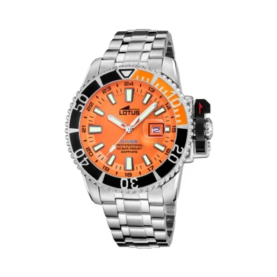 Abbildung von Lotus Chronograph Herrenuhr Edelstahl Silikon orange, (Chronograph), Herren Armbanduhr rund, extra groß (ca. 46,3mm),