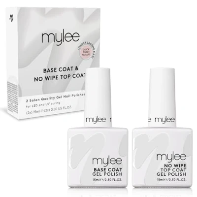 Abbildung von MYGEL by Mylee Gel Nagellack No Wipe Top &amp; Base Coat 2x15ml UV/LED Nail Art Maniküre Pediküre für den Salon und Heimgebrauch, Hält bis zu 2 Wochen, Einfach Aufzutragen, Langlebig Sicher