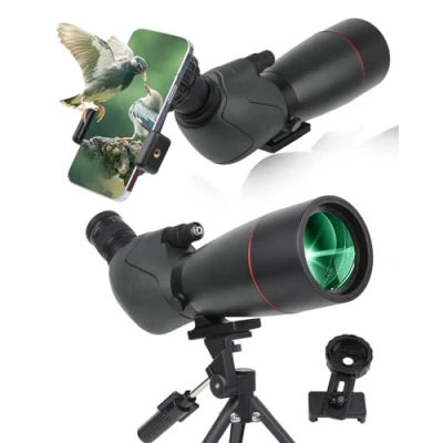Abbildung von 25 75x70 HD Spektiv Sportschützen mit Stativ und Smartphone Adapter, Zoom Bak4 Prism FMC Lens 45 Grad abgewinkelte Teleskop für Vogelbeobachtung Wildlife Scenery Jagd Wildtiere Stargazing (Green)