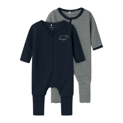 Abbildung von Name it Nbnnightsuit ZIP Unisex 2 PACK Pyjama für Kinder, Größe: 80, Dark sapphire