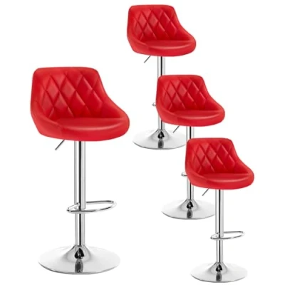 Abbildung von WOLTU Barhocker 4er Set, Barstuhl Tresenhocker Küchenstuhl, Gute gepolstert, Kunstleder, Höhenverstellbar, Drehbar, Rot, BH23rt 4