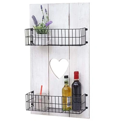 Abbildung von Mendler Wandregal HWC D42, Wandpaneel Holzregal Regal mit Körben, Massivholz weiß Shabby, 70x40x10cm
