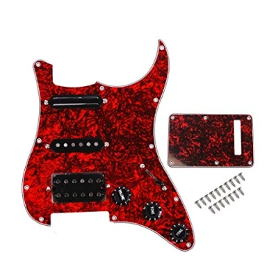 Abbildung von Alnicov Surfing Pickguard mit SSH Tonabnehmer für E Gitarre, vorverdrahtet, Rot