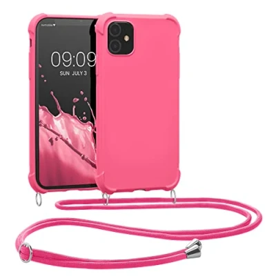 Abbildung von kwmobile Necklace Case kompatibel mit Apple iPhone 11 Hülle Cover Kordel zum Umhängen Silikon Schutzhülle Neon Pink