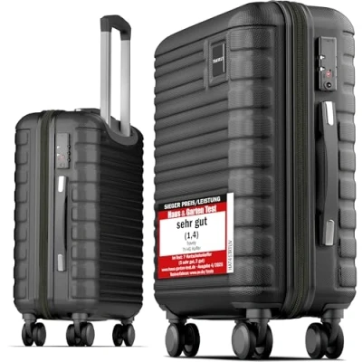 Abbildung von Travely Handgepäck Trolley Premium Koffer 55x40x20cm passend für Ryanair etc, 4 Rollen