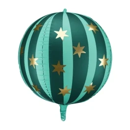 Abbildung von Folienballon rund 50cm gestreift mit Sternen Ballon für Helium oder Luft Party Luftballons Folienluftballon Geburtstagsdeko &amp; Partydeko Grün Mint Gold