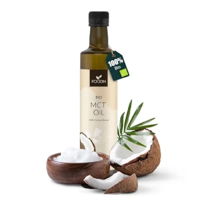 Abbildung von FOODIN BIO MCT Öl aus 100% Kokosöl, Mittelkettige Triglyceride (MCT) Oil, Hergestellt produzierter Kokosnuss, glutenfrei und vegan, 500 ml, Ideal für Ketogene Ernährung
