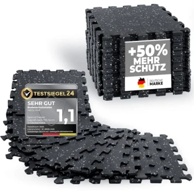 Abbildung von NEOLYMP Bodenschutzmatte Fitness 1 x 8 Matten, extra dicke und robuste Gummimatte Fitnessboden Puzzlematte Boden, Gymnastikmatte, Sportmatte (Bodenschutzmatte (8 Matten), Grau Gesprenkelt)