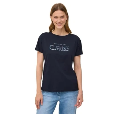 Abbildung von CECIL Damen 3227077 T Shirt mit Wording, urban Dark Blue, Large