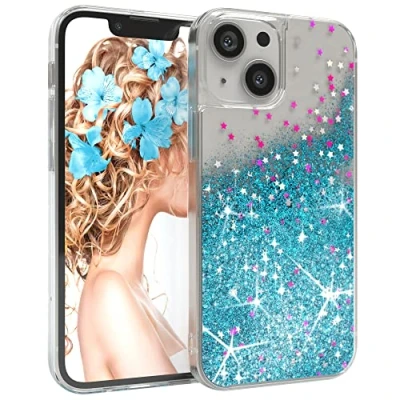 Abbildung von EAZY CASE Hülle kompatibel mit iPhone 13 Mini Schutzhülle Flüssig Glitzer, Handyhülle, Schutzhülle, Back Cover Glitter Flüssigkeit, TPU/Silikon, Transparent/Durchsichtig, Blau