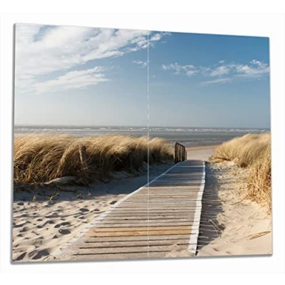 Abbildung von Wallario Herd Abdeckplatte Auf dem Holzweg zum Strand, ESG Sicherheitsglas, (Glasplatte, 2 tlg., inkl. 5mm Noppen), verschiedene Größen