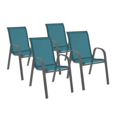 Abbildung von Set aus 4 stapelbaren Gartenstühlen LYMA Metall und Textilene in Entenblau IDMarket