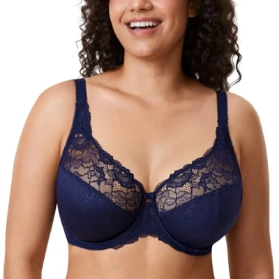 Abbildung von DELIMIRA Damen Minimizer BH ohne Einlagen mit Spitze Bügel Große Größen Blaubeere 80C