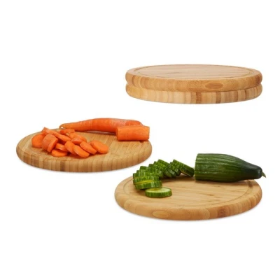 Abbildung von Relaxdays Frühstücksbrettchen 4er Set, Bambus, rund, 25 cm, Küchenbrett, pflegeleicht, natürlich, messerschonend, natur
