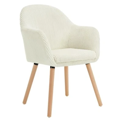Abbildung von WOLTU Esszimmerstuhl, Stuhl Esszimmer Esstisch, Küchenstuhl Armlehnstuhl Polsterstuhl, Sessel Wohnzimmer Modern, mit Armlehnen, aus Cord, Massivholzbeine, Beige, EZS26cm 1