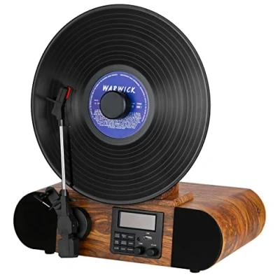 Abbildung von Vertikaler Plattenspieler mit Lautsprecher USB Bluetooth DAB+ Radio Fernbedienung Retro Nostalgie Musikanlage Kompaktanlage Stereoanlage Vintage Anlage Schallplattenspieler