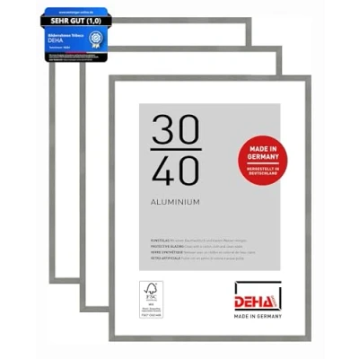 Abbildung von DEHA Design Bilderrahmen, 30 x 40 cm (3er Set), Aluminium, Grau matt, Fotorahmen zum Aufhängen im Hoch &amp; Querformat, bruchsicheres Kunstglas, Tribeca