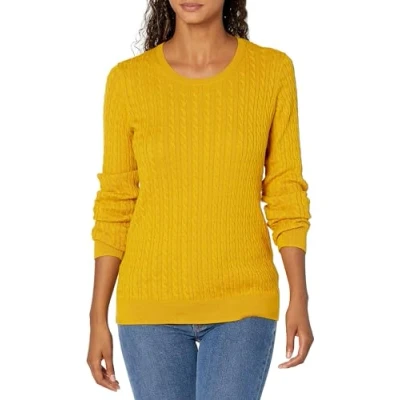 Abbildung von Amazon Essentials Damen Leichter Langarm Pullover Mit Rundhalsausschnitt Zopfmuster (Erhältlich In Übergröße), Gold, M
