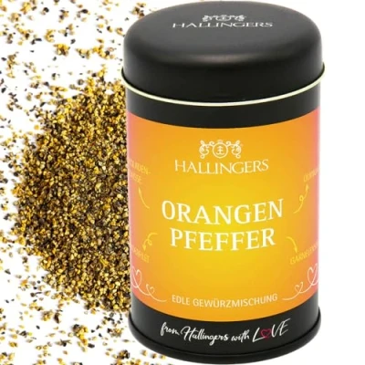 Abbildung von Hallingers Origineller Orangen Pfeffer Premium für Ente, Fleisch &amp; Gemüse (Dose) Adventskalender Neuheiten befüllen Neues Zuhause Ruhestand Genesung