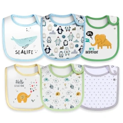 Abbildung von Maiwamita 6er Pack wasserdichte Baby Lätzchen aus Baumwolle für Mädchen und Jungen zum sabbernden Essen mit Druckknopf (Multi6)