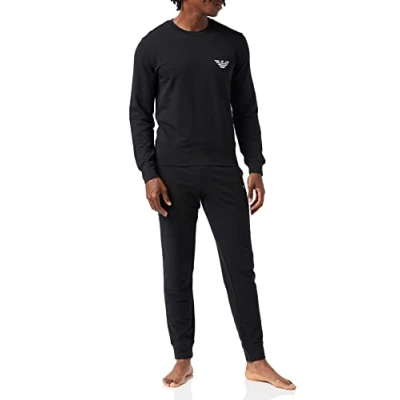 Abbildung von Emporio Armani Underwear Men&#039;s Stretch Terry Loungewear Sweater+Pants with Cuffs, Black, S