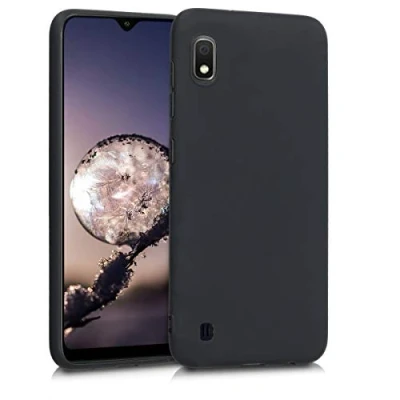 Abbildung von kwmobile Hülle kompatibel mit Samsung Galaxy A10 weiches TPU Silikon Case Cover geeignet für kabelloses Laden Schwarz matt