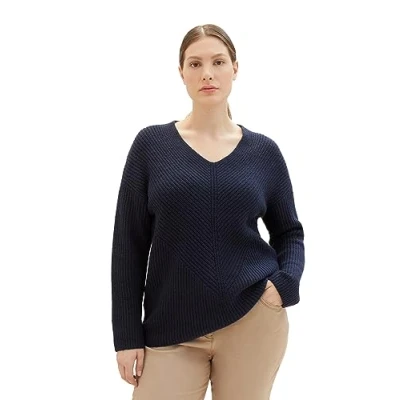 Abbildung von TOM Tailor PLUS MIT Vausschnitt Strickpullover, Damen, Größe: 48, Sky captain blue