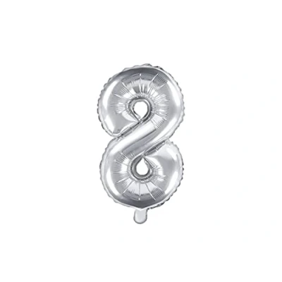 Abbildung von PartyDeco Folienballon Nummer &quot;8&quot; Silber Geburtstag Hochzeit Jahrestag Größe ca. 35 cm Verlobung Silvesterparty Hel Deko