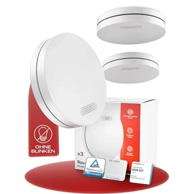 Abbildung von ALPENLUFT Rauchmelder 10 Jahre Batterie, Feuermelder Flach, Rauchwarnmelder, Brandmelder, Ohne Bohren, LED Blinken Rauch Brandschutz Brandmeldeanlage 3er Set