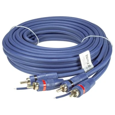 Abbildung von tomzz Audio Profi RCA Cinchkabel 5m, 2 fach geschirmt, blau, mit Remoteleitung KFZ Adapter
