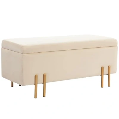 Abbildung von HOMCOM Sitzbank mit Stauraum Polsterbank Samtoptik, Sitztruhe Metallbeine, Truhenbank für Wohnzimmer Schlafzimmer Flur 100 x 40 42 cm, Beige