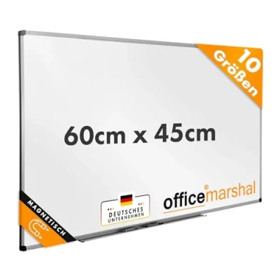 Abbildung von OfficeMarshal Magnetisches Whiteboard 60x45cm mit Alurahmen und abnehmbare Stiftablage für Büro, Heim Schule, Magnettafel kratzfest trocken abwischbar Magnetboard
