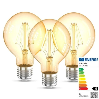 Abbildung von B.K.Licht LED Leuchtmittel 3er Set G80 Edison Vintage Glühbirne E27 4W 2200K BKL1401, E27, Warmweiß, 320lm Retro Glühlampe Filament