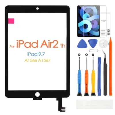 Abbildung von für iPad Air 2 A1566 A1567 Touchscreen, Touchscreen Air2 9.7 Zoll Touch Display Glas mit Reparaturset, kein LCD (Schwarz)
