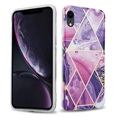 Abbildung von Cadorabo Hülle kompatibel mit Apple iPhone XR Schutzhülle TPU Silikon Case Marmor Design Slim Kratzfest Weiche Gummi Rundumschutz für in Lila