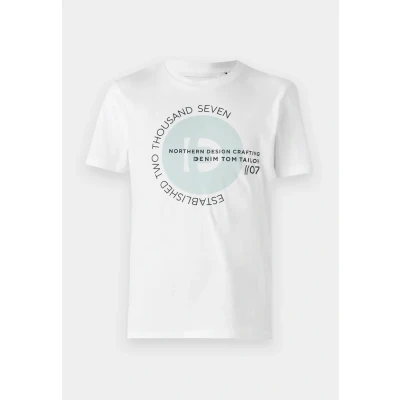 Abbildung von TOM TAILOR Denim Herren 1043491 Basic T Shirt mit Logo Print, 10991 Knit White, S