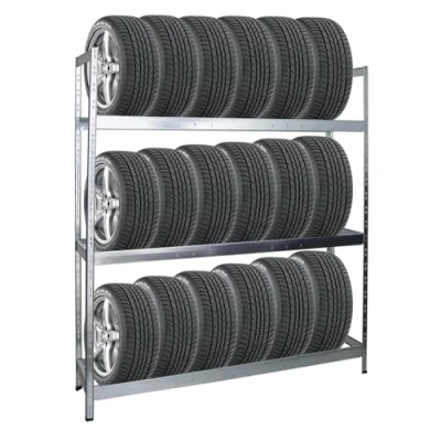 Abbildung von PROREGAL Reifenregal Tiger XL HxBxT 200x180x45 cm 300kg Fachlast bis zu 21 Reifen (205/55 R16) Verzinkt Werkstattregal, Lagerregal, Kellerregal