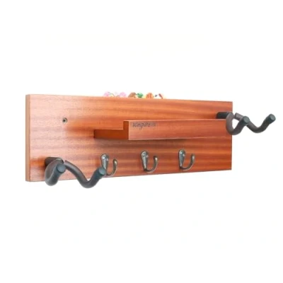 Abbildung von KingPoint Gitarrenhalter Halterung Rack Gitarre Wandhalterung Aufhänger hölzerne Wandhaken mit Pick Halter und 3 Haken für E Gitarre,Akustik Gitarre,Bass Gitarre,Gitarrenzubehör