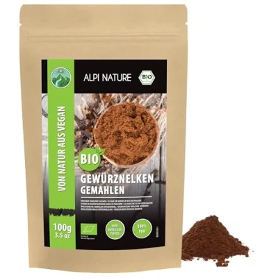 Abbildung von Bio Nelken gemahlen (100g), gemahlen, aus kontrolliert biologischem Anbau, Nelkenpulver 100% natürlich, Gewürznelkenpulver ohne Zusätze, vegan, Gewürznelken