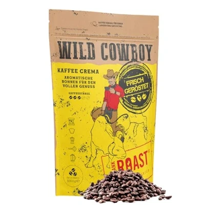 Abbildung von Blank Roast Wild Cowboy Kaffee Kaffeebohnen 1kg mit Hickoryholz geröstet Ganze aus Brasilien &amp; Uganda 100% Arabica Blend schokoladigen Nuancen säurearm