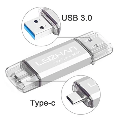 Abbildung von LEIZHAN USB Stick 64GB Type C Memory OTG Speicherstick 2 in 1 Flash Drive 3.0 Pen für PC/Laptop/Notebook, und andere (64GB,Silver)